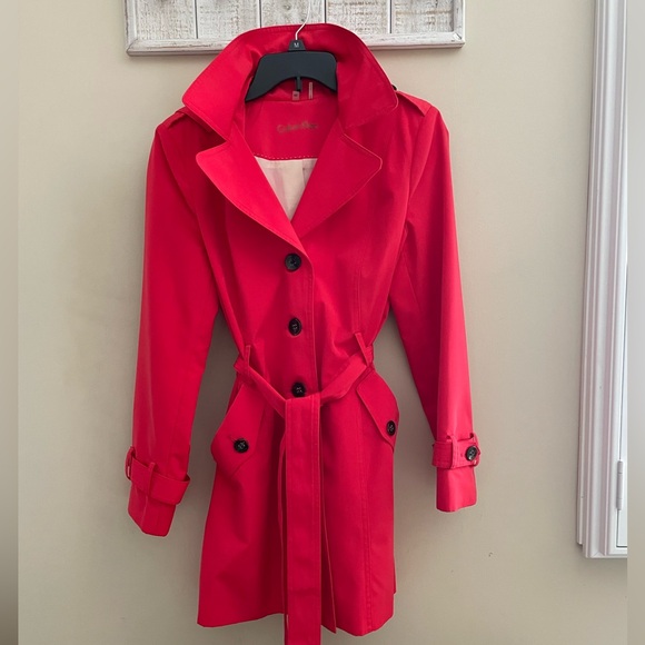Calvin Klein Small Petite Trench Coat in fire red-orange. - Picture 1 of 4